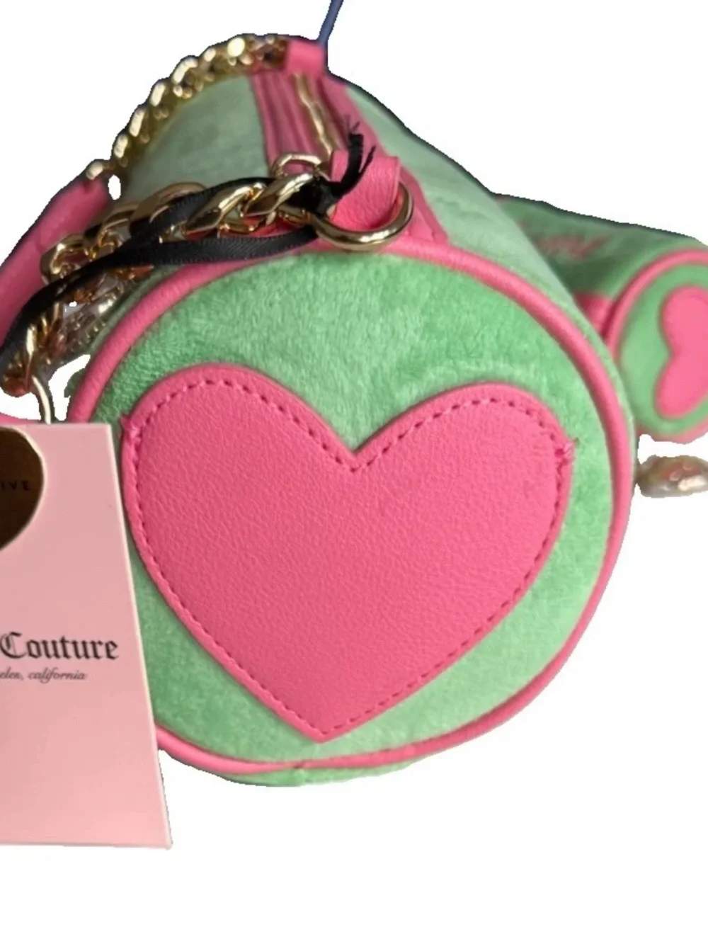 Juicy Couture Retro Green Pink Scottie Dog Barrel Crossbody Bag Charm Set 2pc